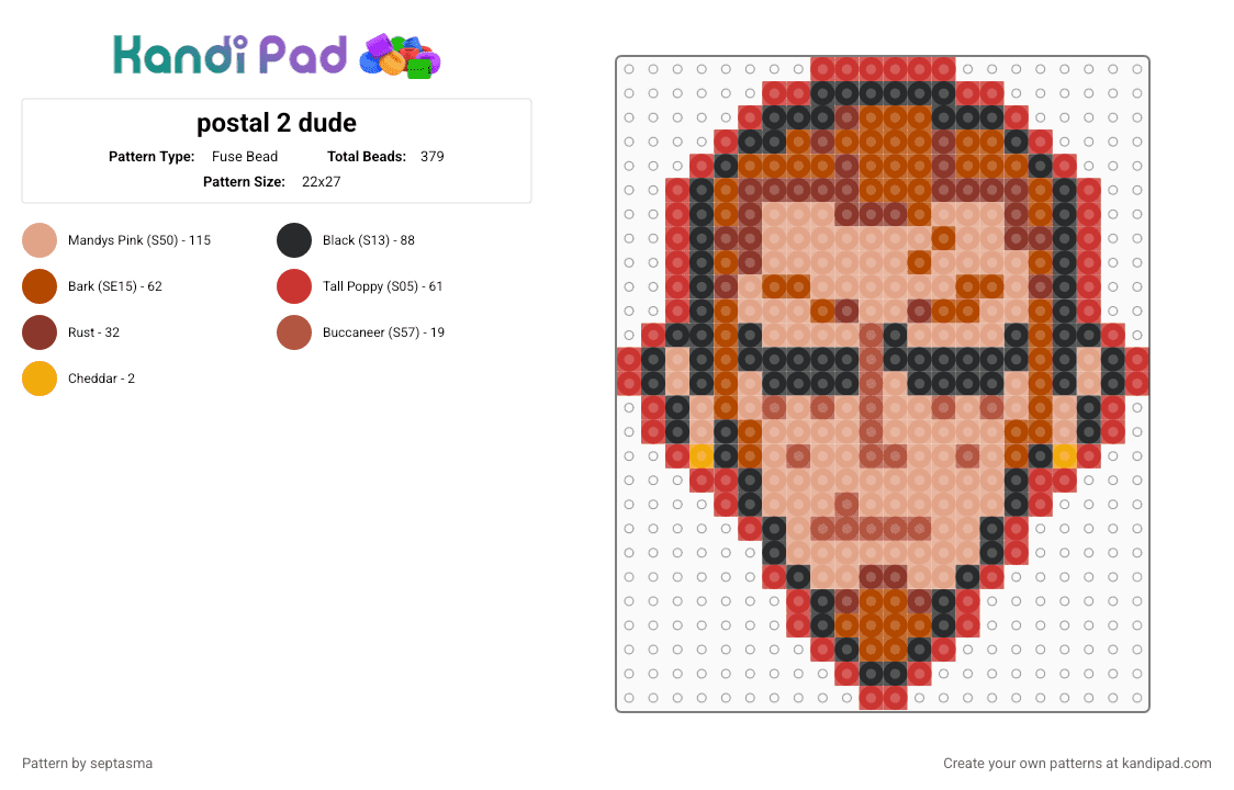 postal 2 dude - Fuse Bead Pattern by septasma on Kandi Pad - red,beige,postal,postal 2,postal dude,p2 dude