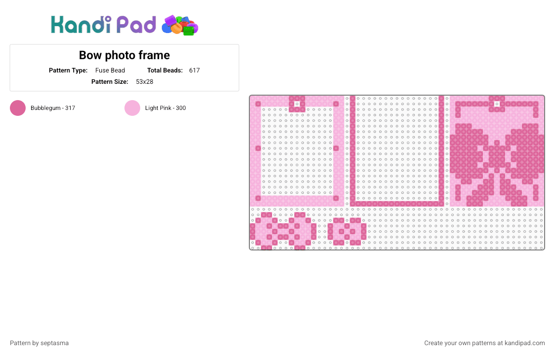 Bow photo frame - Fuse Bead Pattern by septasma on Kandi Pad - pink,photocard,bow
