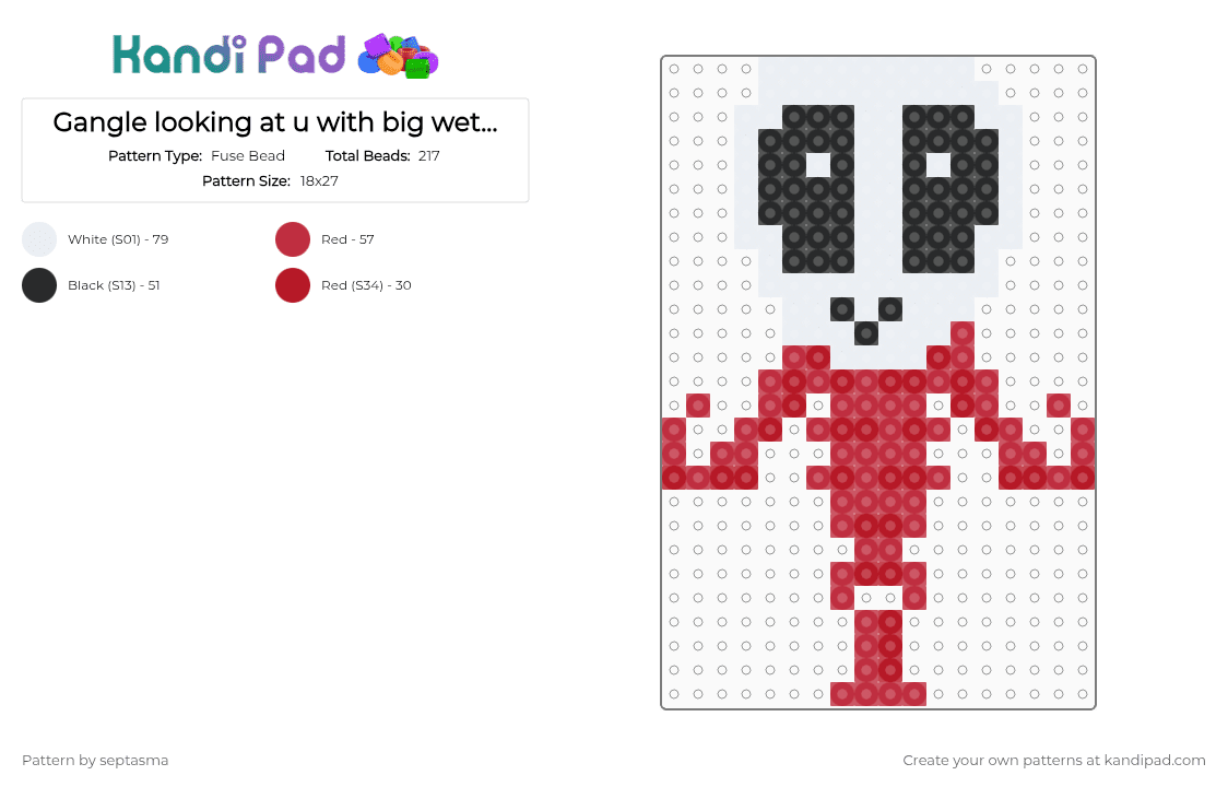 Gangle looking at u with big wet eyes - Fuse Bead Pattern by septasma on Kandi Pad - gangle, gangle tadc, red, tadc, the amazing digital circus, white