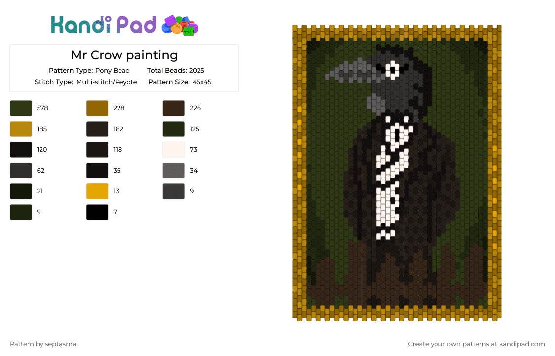 Mr Crow painting (rusty lake) - Pony Bead Pattern by septasma on Kandi Pad - black,brown,gold,tan,cotddarkacademia,rusty lake,mr crow,dark academia