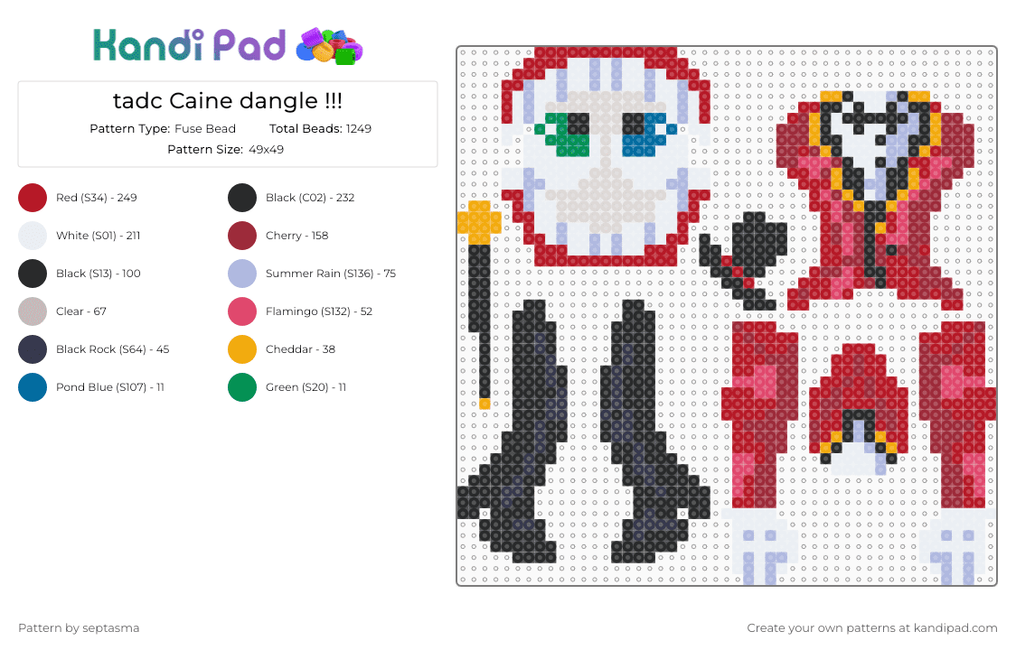 tadc Caine dangle !!! - Fuse Bead Pattern by septasma on Kandi Pad - red,caine,tadc,the amazing digital circus,caine tadc,dangle,charm