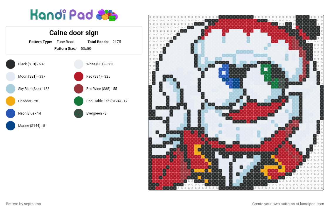 Caine door sign - Fuse Bead Pattern by septasma on Kandi Pad - white,red,light blue,caine,caine tadc,tadc,the amazing digital circus
