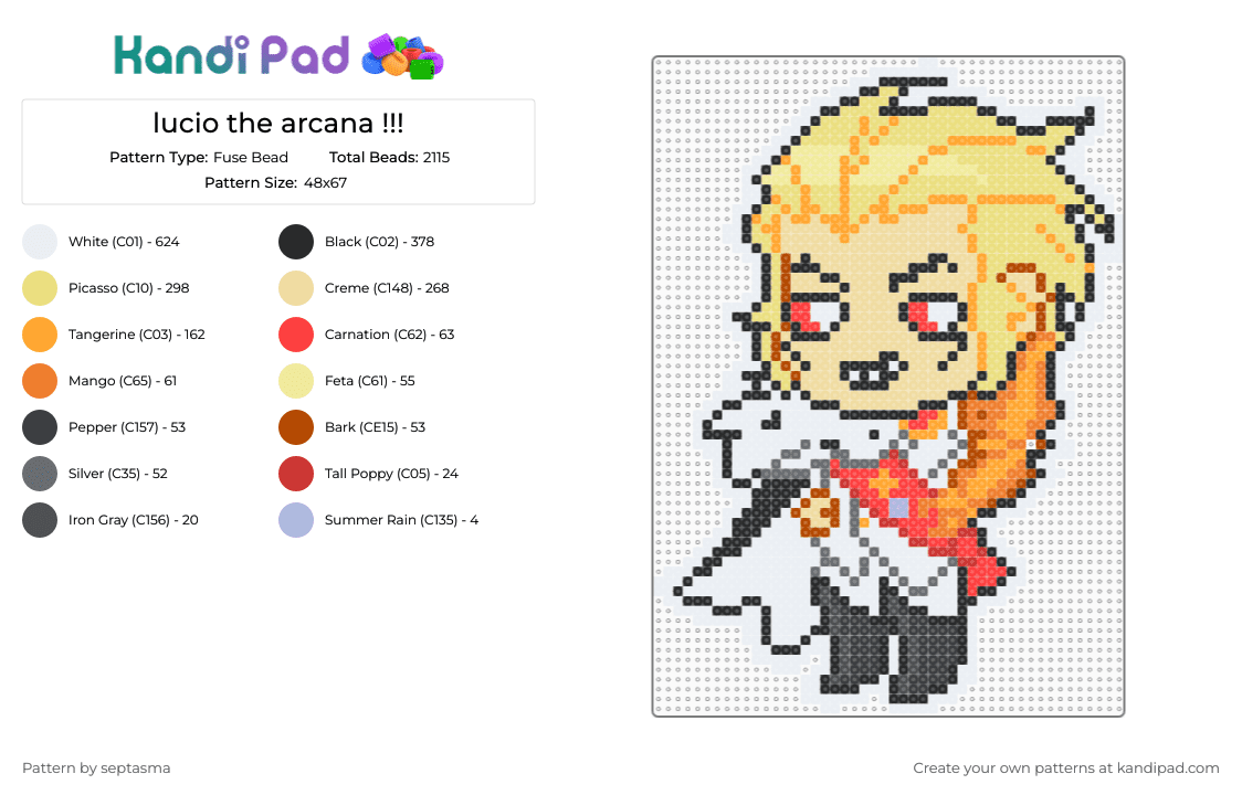 lucio the arcana !!! - Fuse Bead Pattern by septasma on Kandi Pad - orange,beige,red,yellow,lucio,lucio the arcana,the arcana