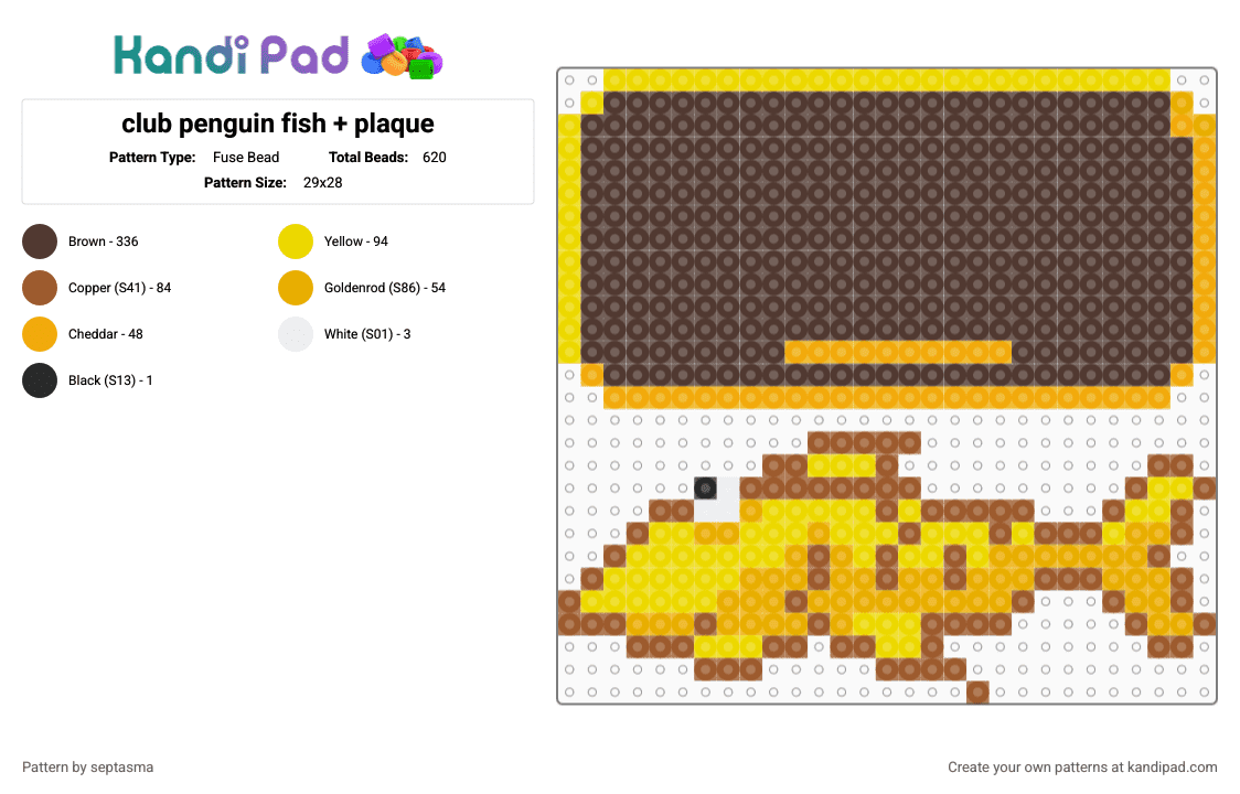 club penguin fish + plaque - Fuse Bead Pattern by septasma on Kandi Pad - brown,club penguin,fish,club penguin fish,fluffy the fish