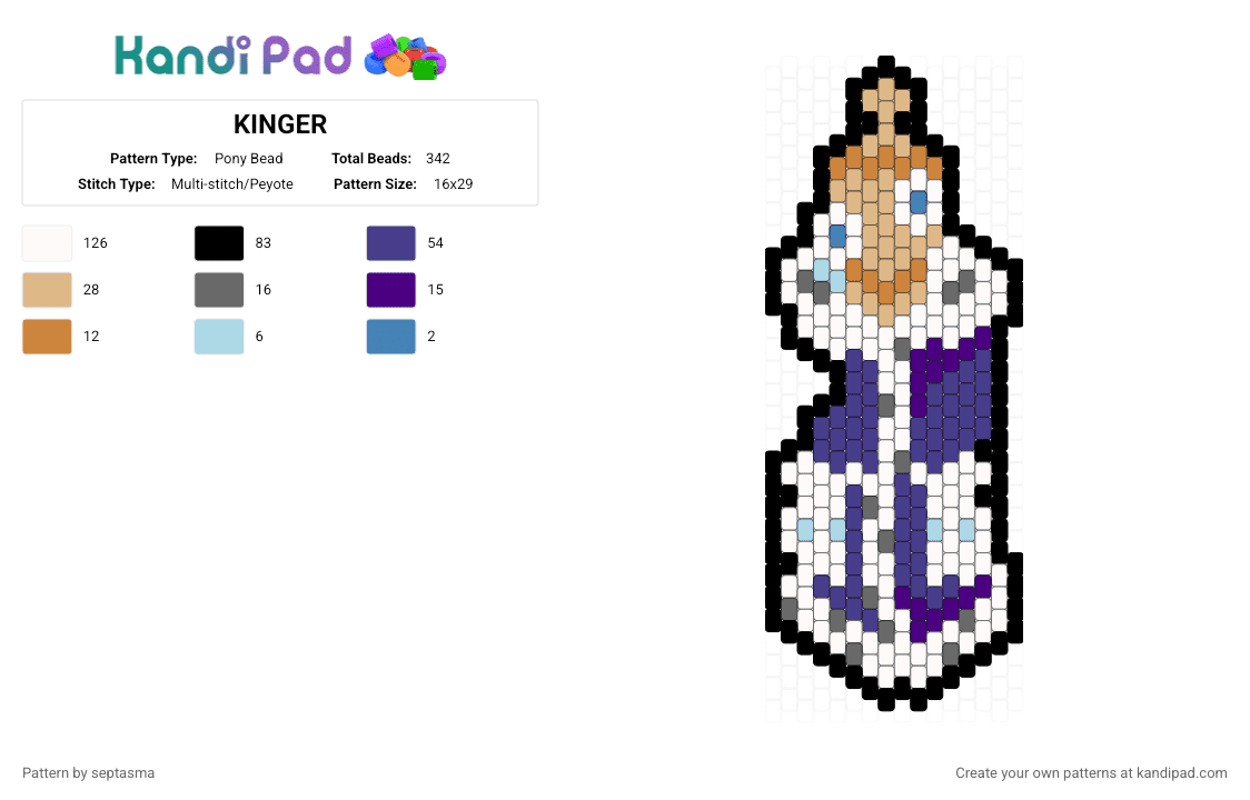 KINGER - Pony Bead Pattern by septasma on Kandi Pad - white,beige,purple,kinger,kinger tadc,the amazing digital circus