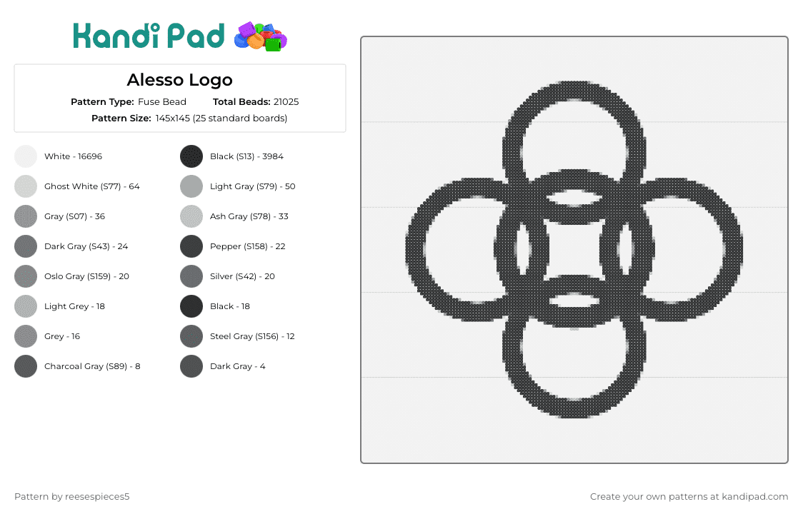 Alesso Logo - Fuse Bead Pattern by reesespieces5 on Kandi Pad - alesso,rings,dj,logo,edm,music,sleek,interlocking,beat,black