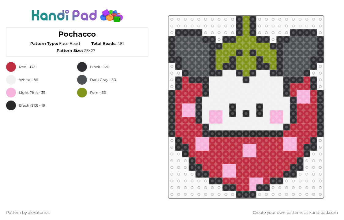 Pochacco - Fuse Bead Pattern by alexatorres on Kandi Pad - pochacco,strawberry,sanrio,food,red