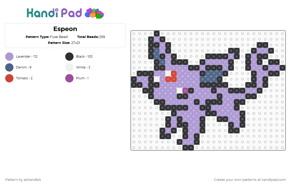 Espeon - Fuse Bead Pattern by akitandbit on Kandi Pad - black,pink