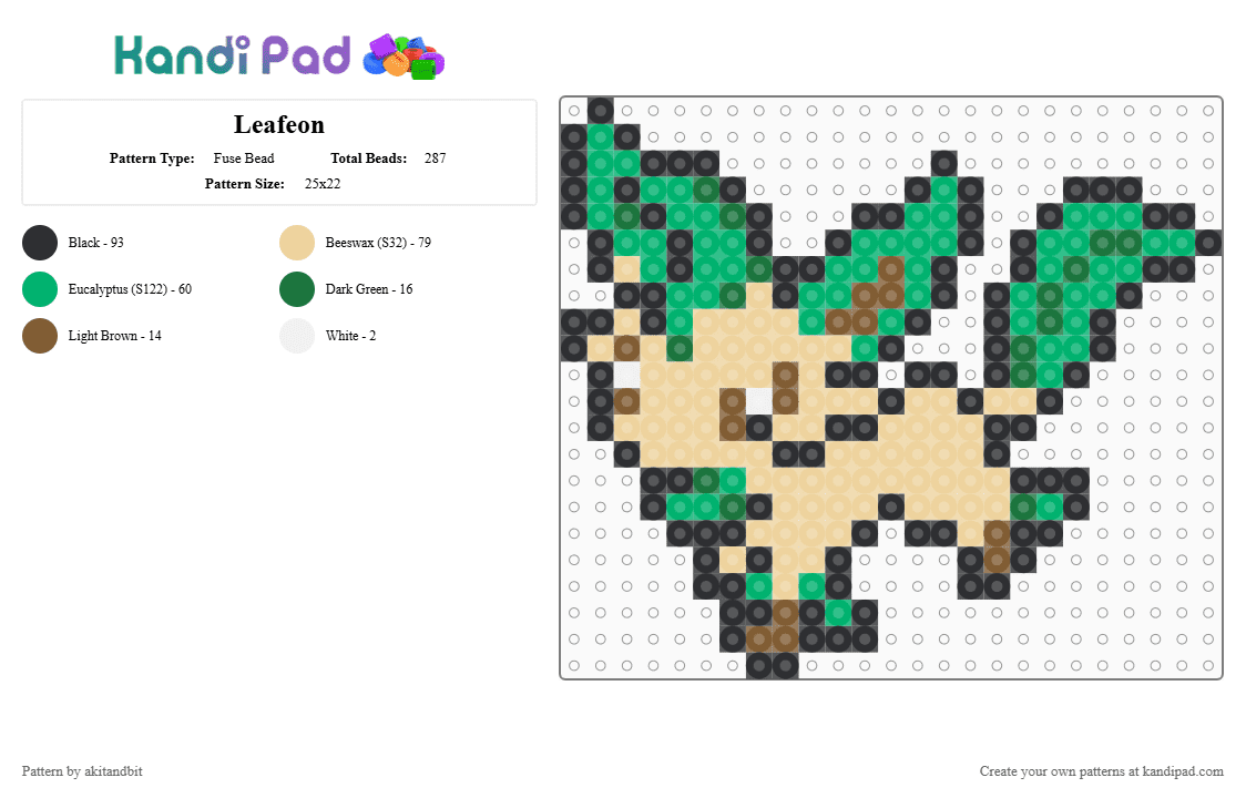 Leafeon - Fuse Bead Pattern by akitandbit on Kandi Pad - beige,green