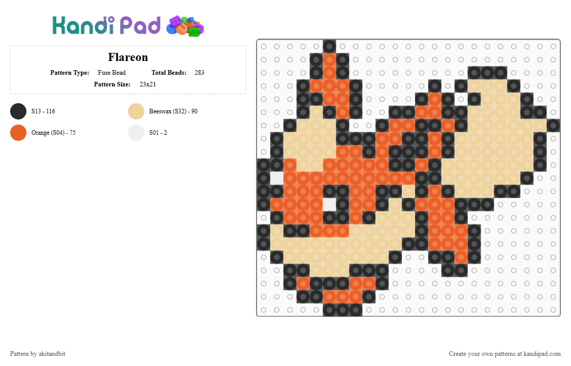 Flareon - Fuse Bead Pattern by akitandbit on Kandi Pad - beige,orange