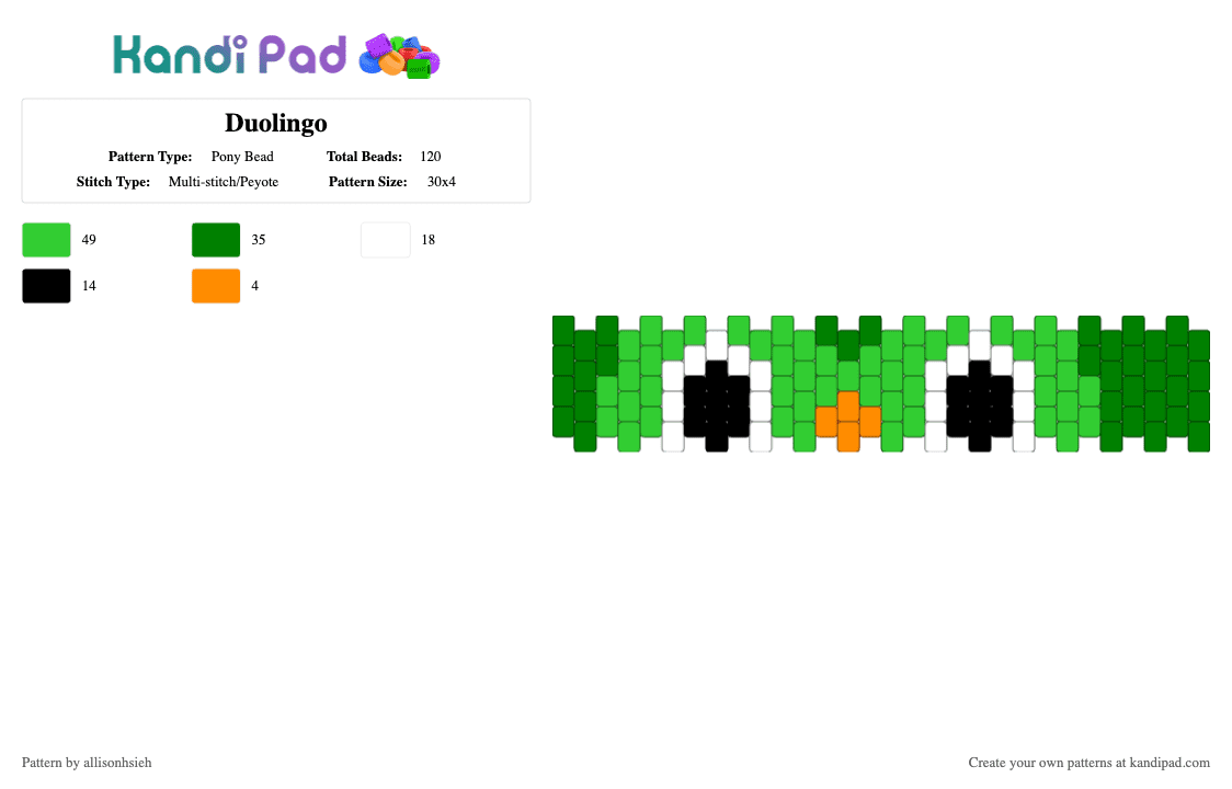 Duolingo - Pony Bead Pattern by allisonhsieh on Kandi Pad - green