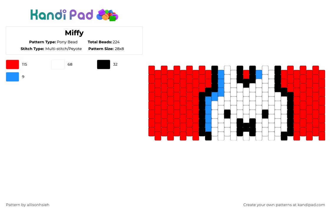 Miffy - Pony Bead Pattern by allisonhsieh on Kandi Pad - red