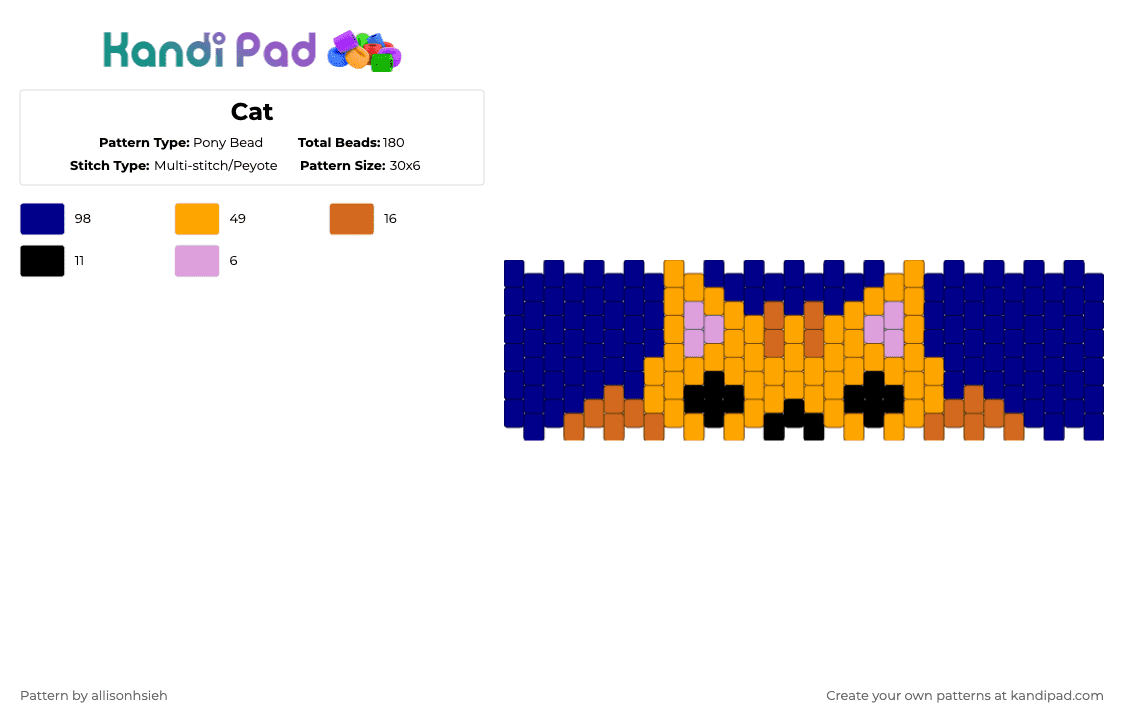 Cat - Pony Bead Pattern by allisonhsieh on Kandi Pad - purple,orange