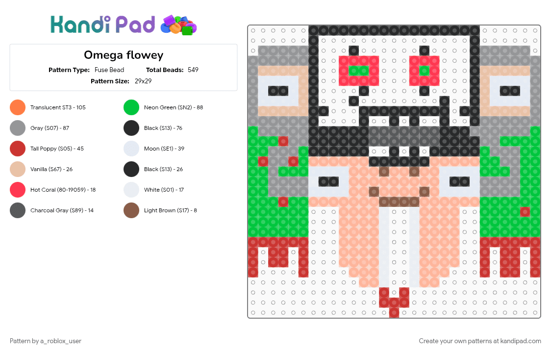 Omega flowey - Fuse Bead Pattern by a_roblox_user on Kandi Pad - gray, green, orange, red