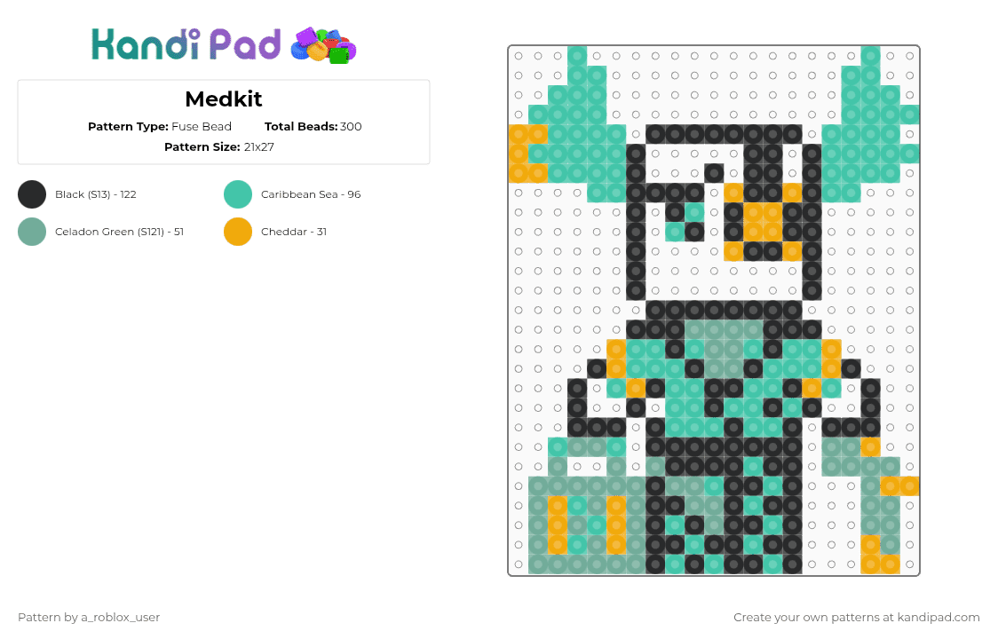 Medkit - Fuse Bead Pattern by a_roblox_user on Kandi Pad - teal