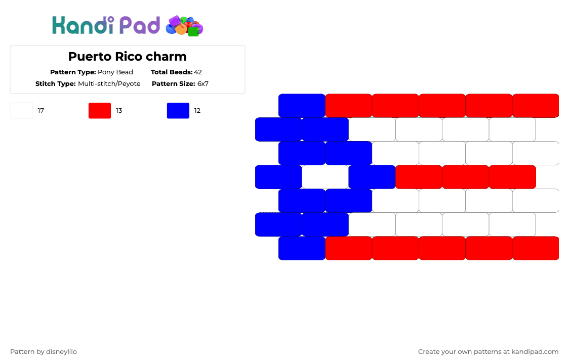 Puerto Rico charm Pony Bead Pattern - Kandi Pad | Kandi Patterns, Fuse ...
