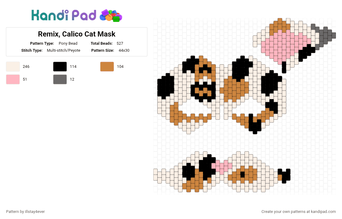 Remix, Calico Cat Mask - Pony Bead Pattern by illstay4ever on Kandi Pad - white,orange