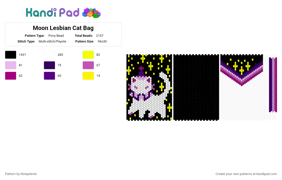 Moon Lesbian Cat Bag - Pony Bead Pattern by illstay4ever on Kandi Pad - black,pink
