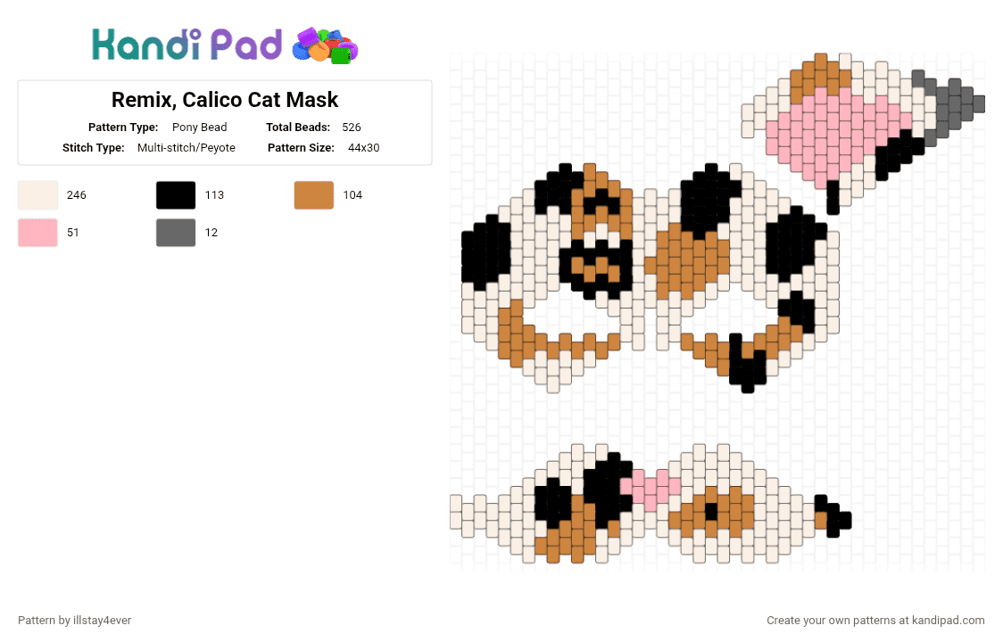 Remix, Calico Cat Mask - Pony Bead Pattern by illstay4ever on Kandi Pad - orange, white