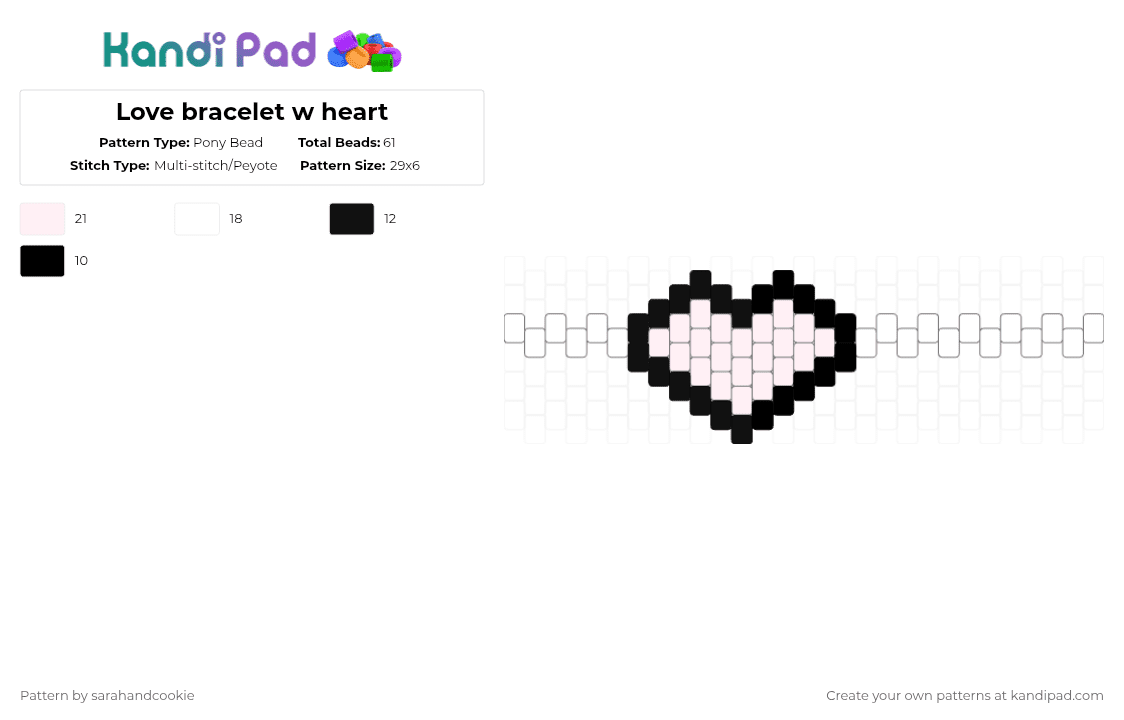 Love bracelet w heart - Pony Bead Pattern by sarahandcookie on Kandi Pad - black,white,love,hearts,plur,cute,simple,beginnerfriendly,easy,nice