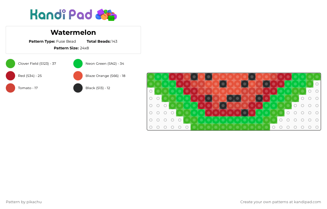 Watermelon - Fuse Bead Pattern by pikachu on Kandi Pad - green,red
