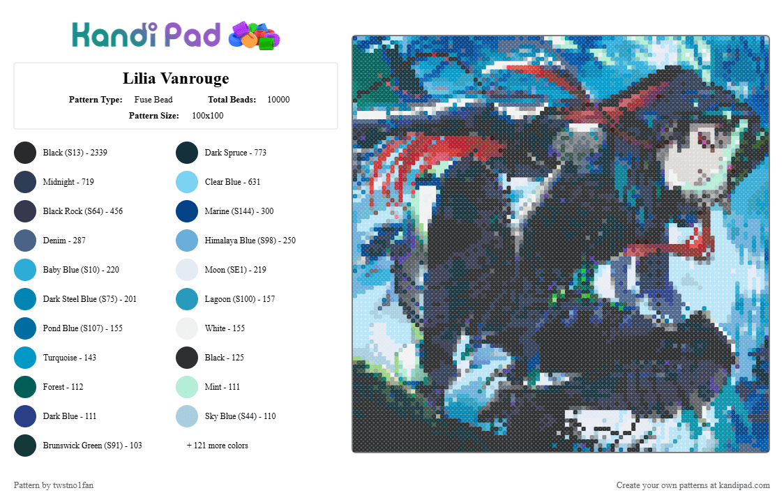 Lilia Vanrouge - Fuse Bead Pattern by twstno1fan on Kandi Pad - blue,light blue,gray,purple