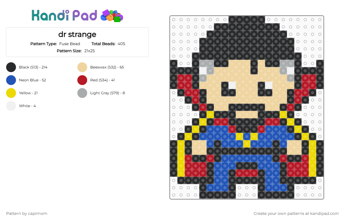 dr strange - Fuse Bead Pattern by capimom on Kandi Pad - black,beige,red,blue
