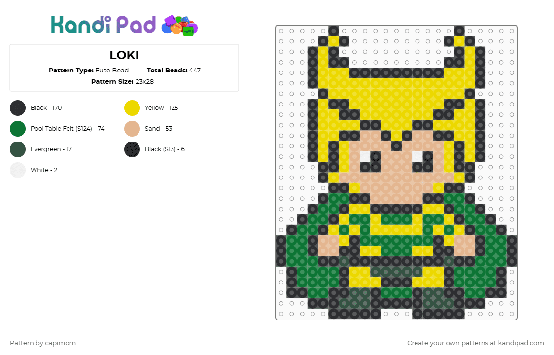 LOKI - Fuse Bead Pattern by capimom on Kandi Pad - yellow,green