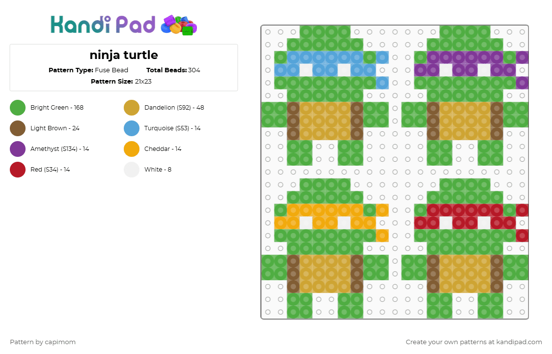 ninja turtle - Fuse Bead Pattern by capimom on Kandi Pad - green,orange