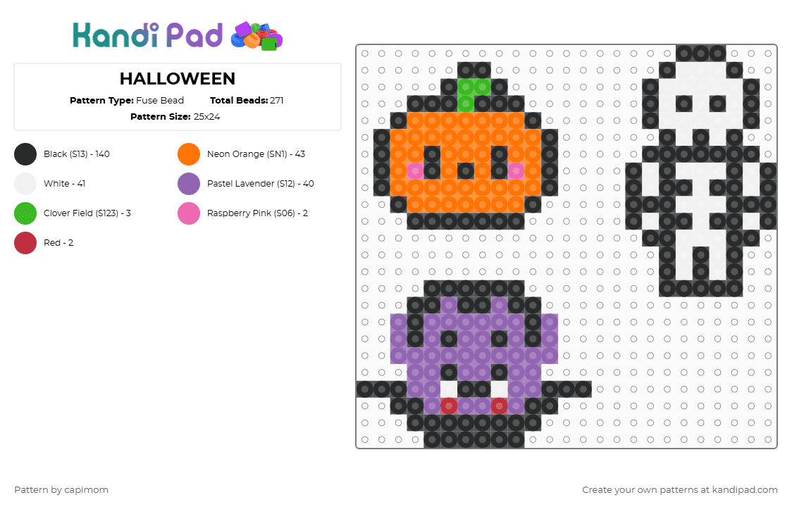 HALLOWEEN - Fuse Bead Pattern by capimom on Kandi Pad - black,pink,orange