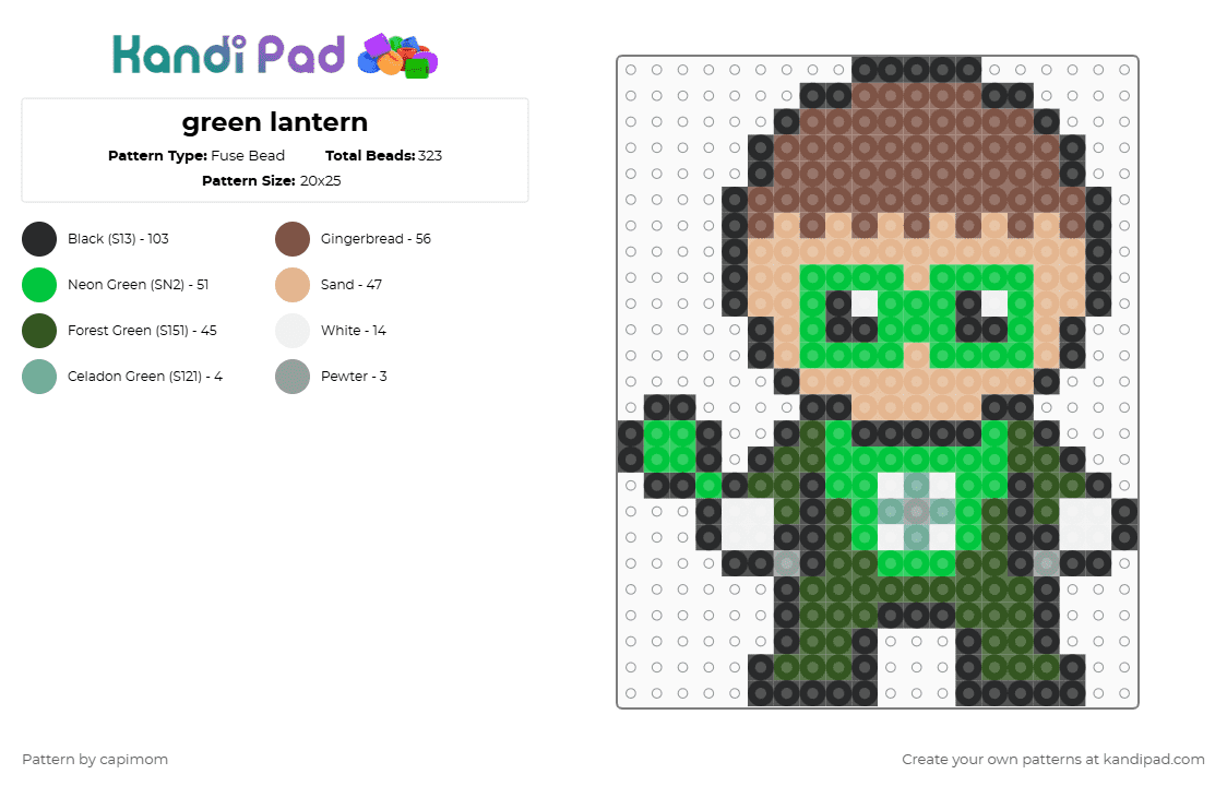 green lantern - Fuse Bead Pattern by capimom on Kandi Pad - tan,beige,green,gold
