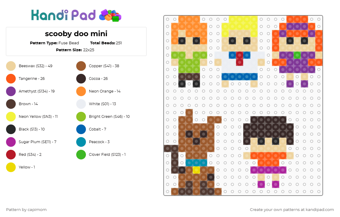 scooby doo mini - Fuse Bead Pattern by capimom on Kandi Pad - orange,beige,brown,tan,colorful