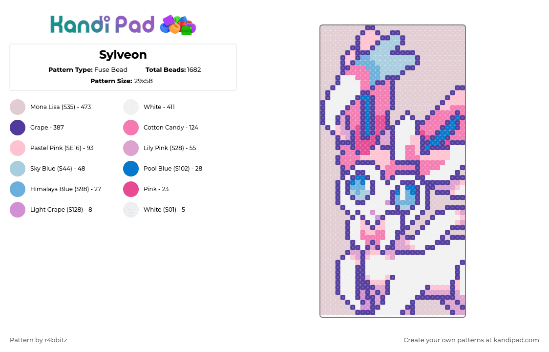 Sylveon - Fuse Bead Pattern by r4bbitz on Kandi Pad - white,pink,purple