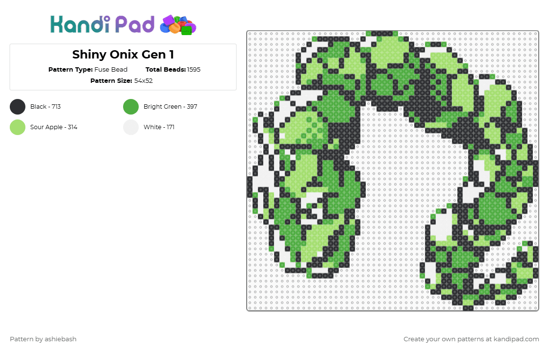 Shiny Onix Gen 1 - Fuse Bead Pattern by ashiebash on Kandi Pad - green,shiny,onix,pokemon