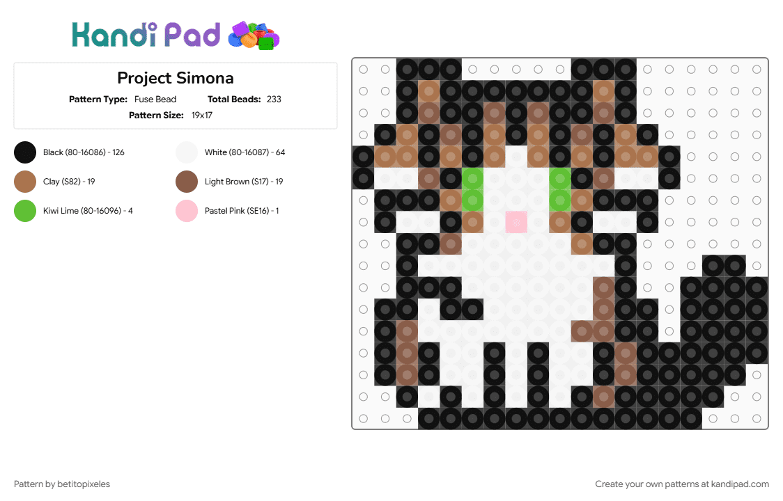Project Simona - Fuse Bead Pattern by betitopixeles on Kandi Pad - black, tan, white