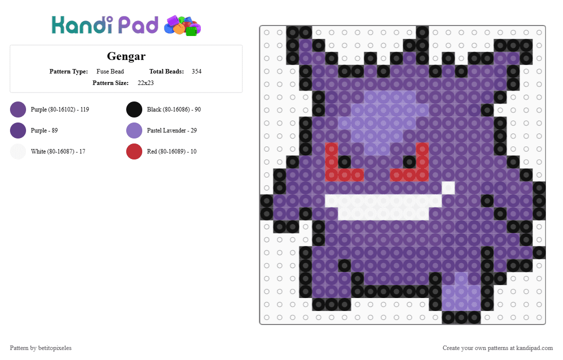 Gengar - Fuse Bead Pattern by betitopixeles on Kandi Pad - purple