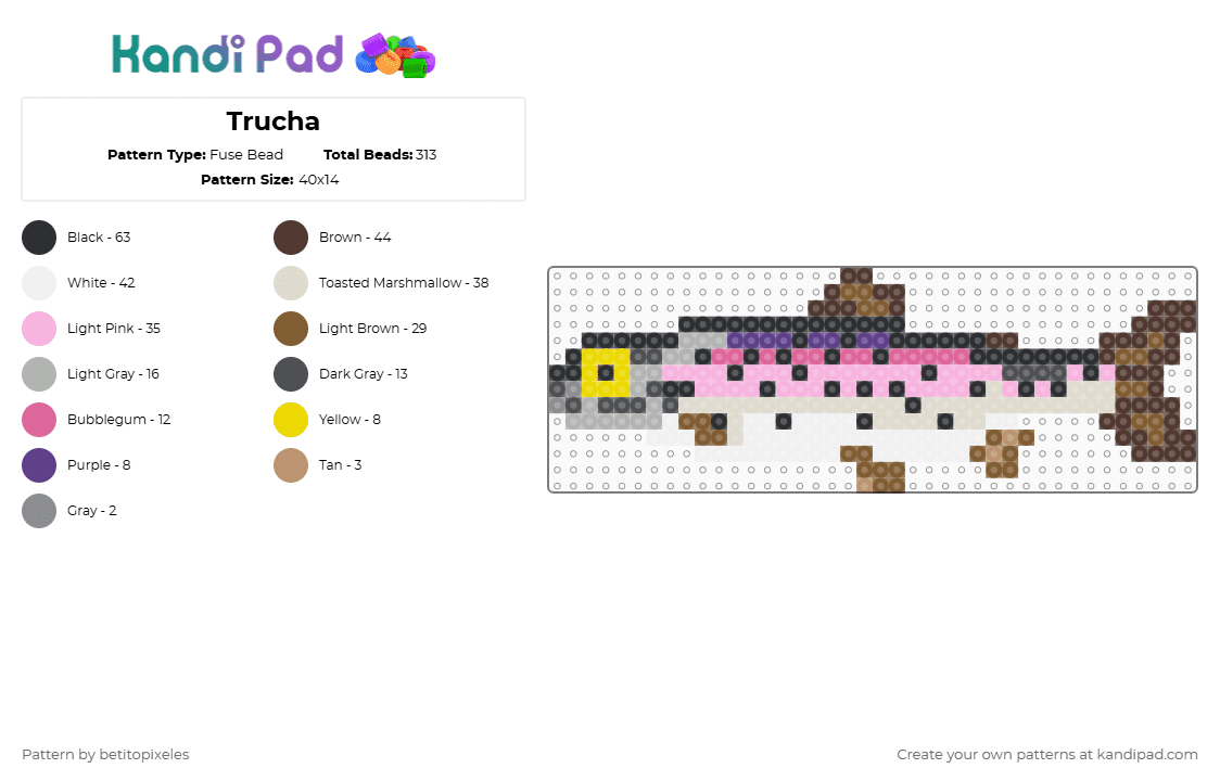 Trucha - Fuse Bead Pattern by betitopixeles on Kandi Pad - pink,beige,brown,tan