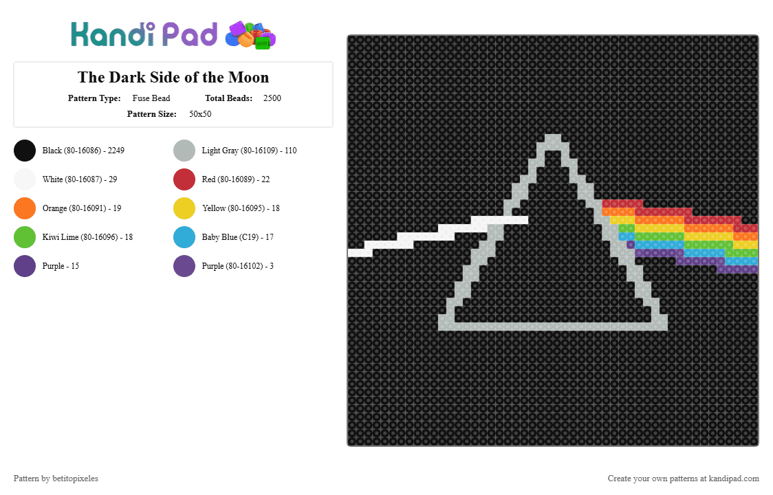 Pink Floyd - The Dark Side of the Moon - Fuse Bead Pattern by betitopixeles on Kandi Pad - black,beige