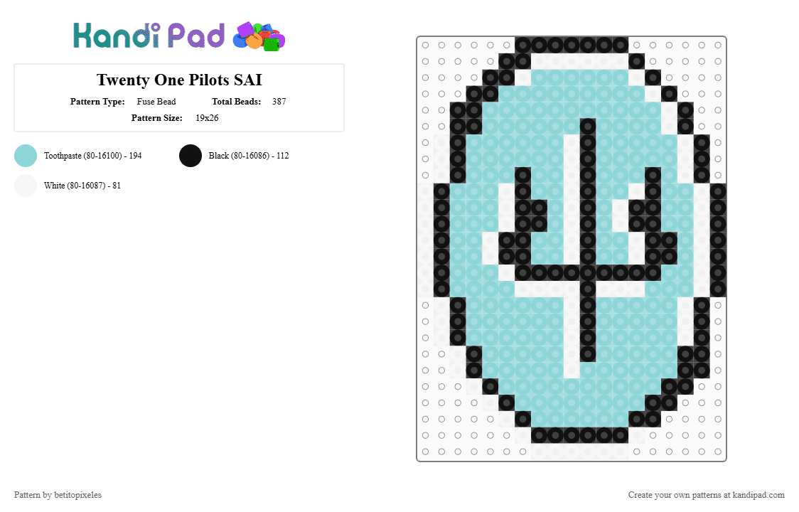 Twenty One Pilots SAI - Fuse Bead Pattern by betitopixeles on Kandi Pad - white,light blue