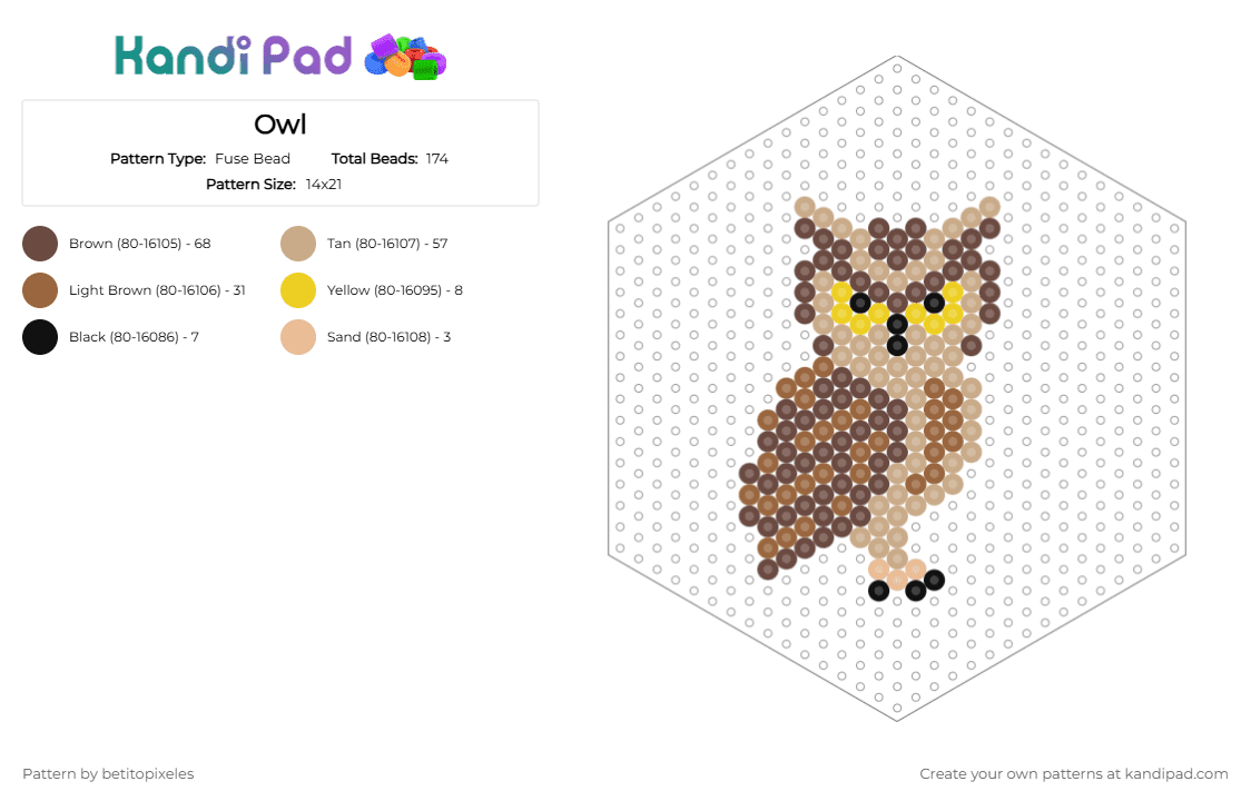 Owl - Fuse Bead Pattern by betitopixeles on Kandi Pad - beige,brown