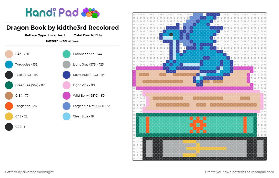 Dragon Book by kidthe3rd Recolored - Fuse Bead Pattern by divorcedmoonlight on Kandi Pad - teal,purple,beige,colorful,dragon,books,recolor