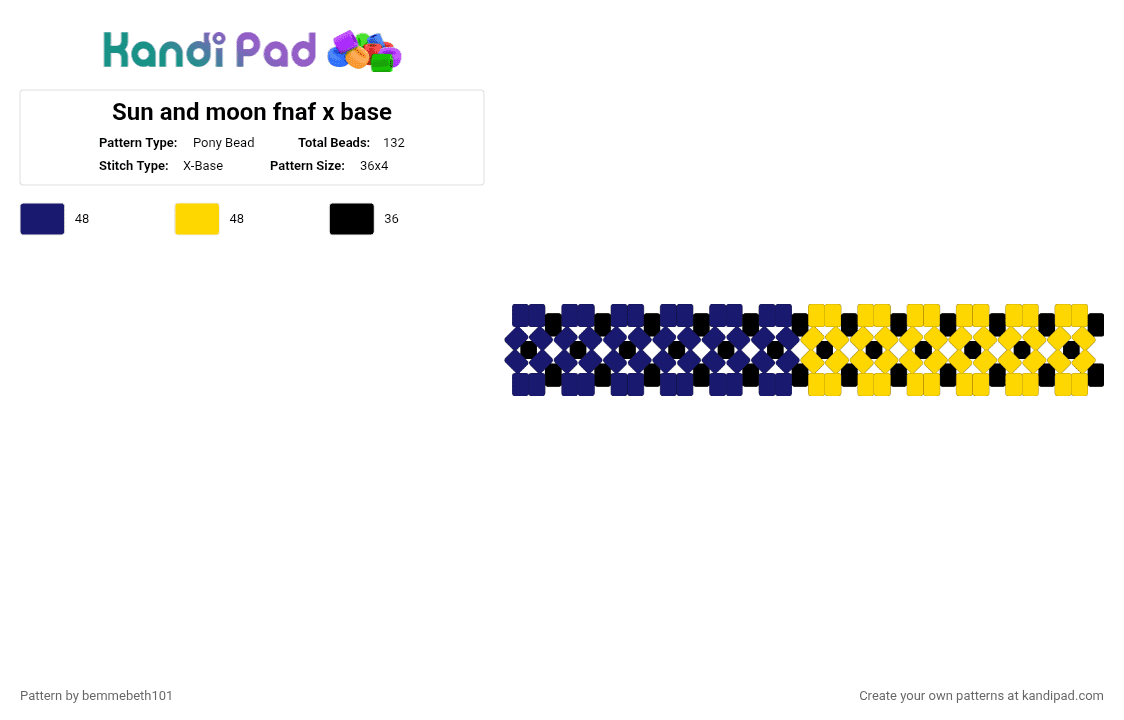 Sun and moon fnaf x base - Pony Bead Pattern by bemmebeth101 on Kandi Pad - purple,yellow,sun,moon,fnaf,blue,black