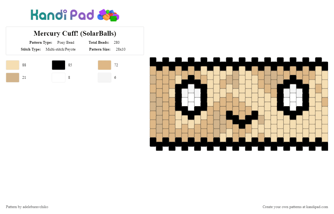 Mercury Cuff! (SolarBalls) - Pony Bead Pattern by adeleburavchiko on Kandi Pad - beige,solarballs,mercury