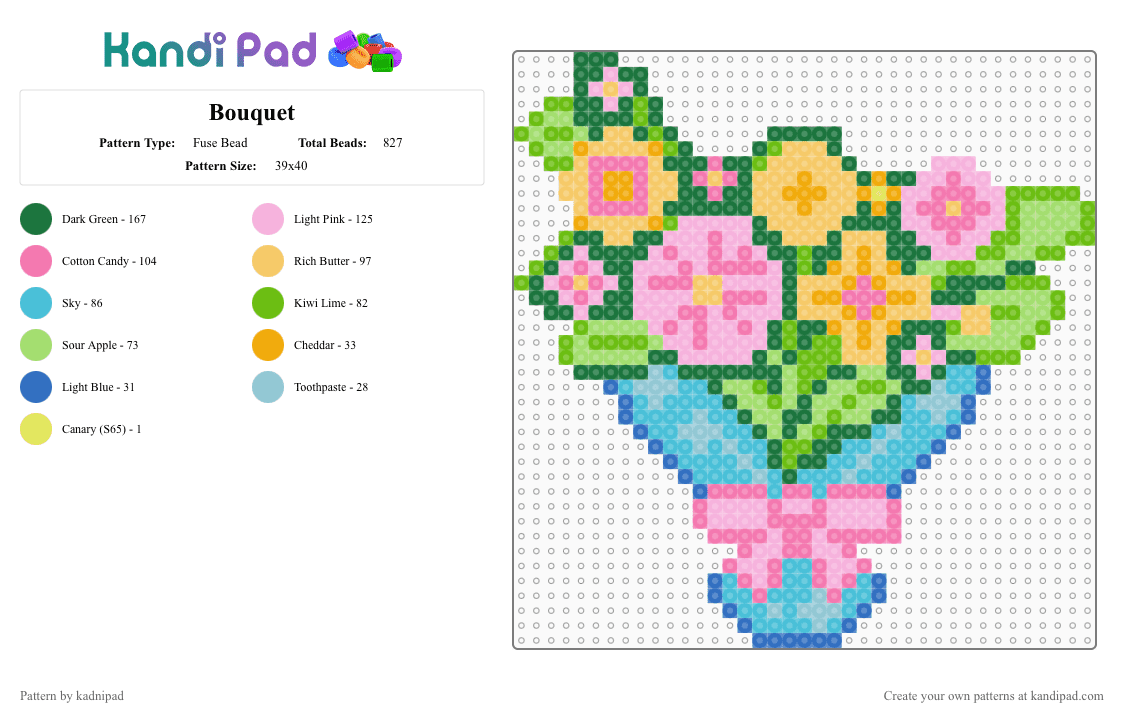 Bouquet - Fuse Bead Pattern by kadnipad on Kandi Pad - green,pink