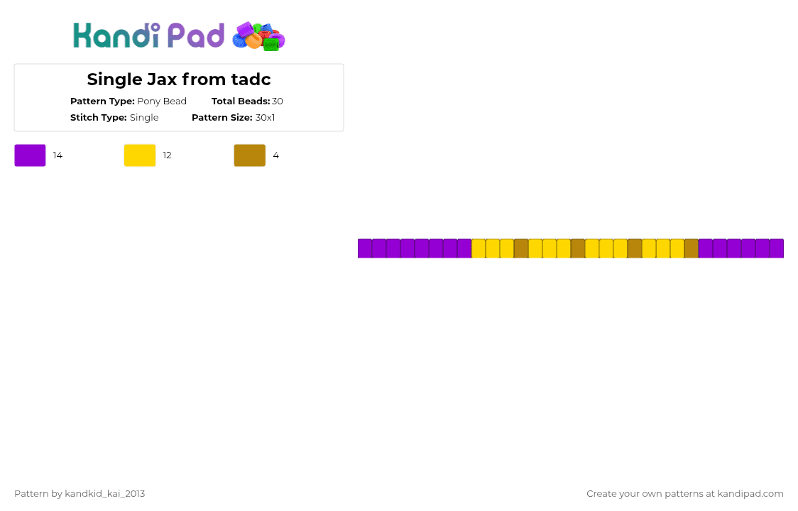 Single Jax from tadc - Pony Bead Pattern by kandkid_kai_2013 on Kandi Pad - purple, yellow