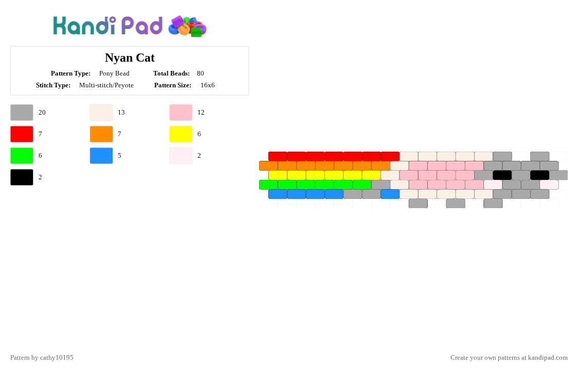 Nyan Cat - Pony Bead Pattern by cathy10195 on Kandi Pad - beige,pink