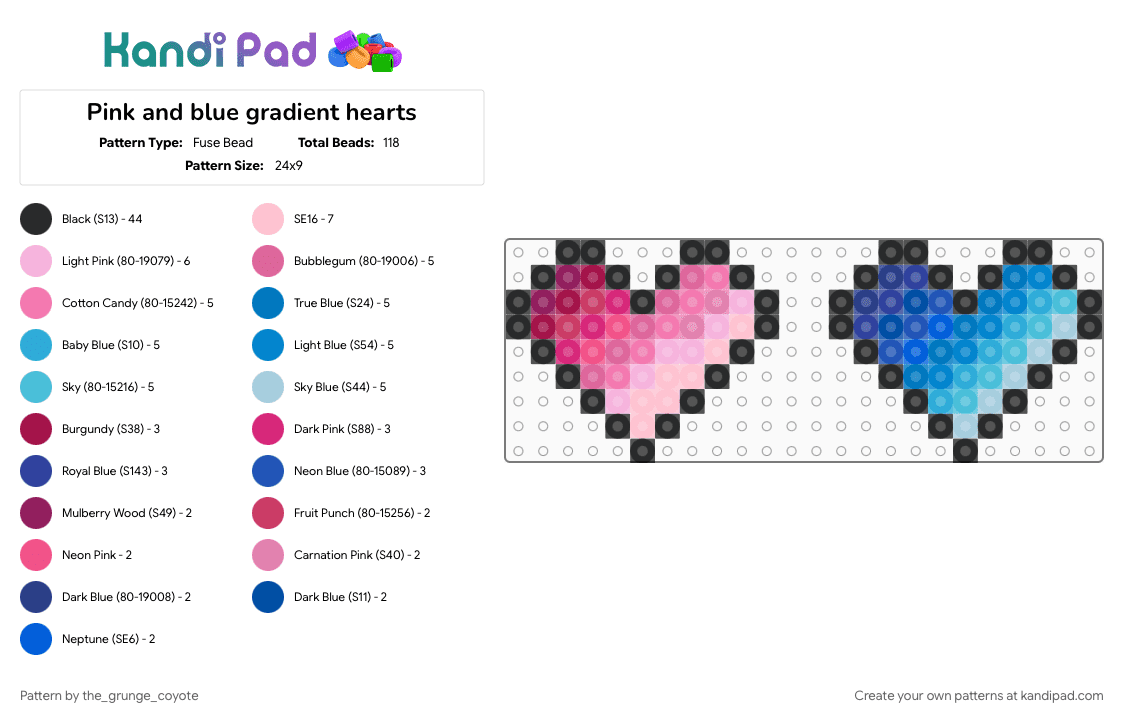 Pink and blue gradient hearts - Fuse Bead Pattern by the_grunge_coyote on Kandi Pad - blue, cotdgradient, pink