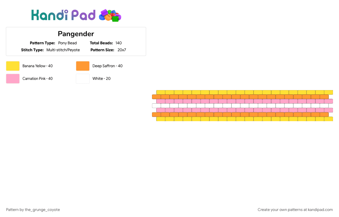 Pangender - Pony Bead Pattern by the_grunge_coyote on Kandi Pad - orange, pink, yellow