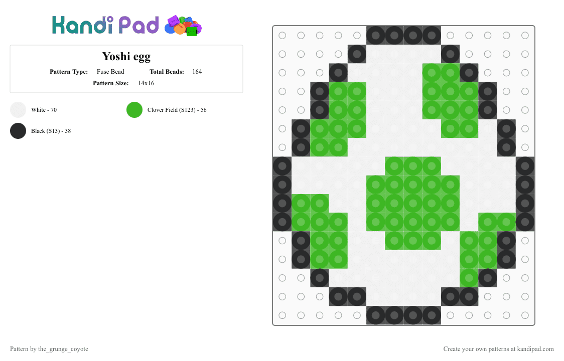 Yoshi egg - Fuse Bead Pattern by the_grunge_coyote on Kandi Pad - green,white