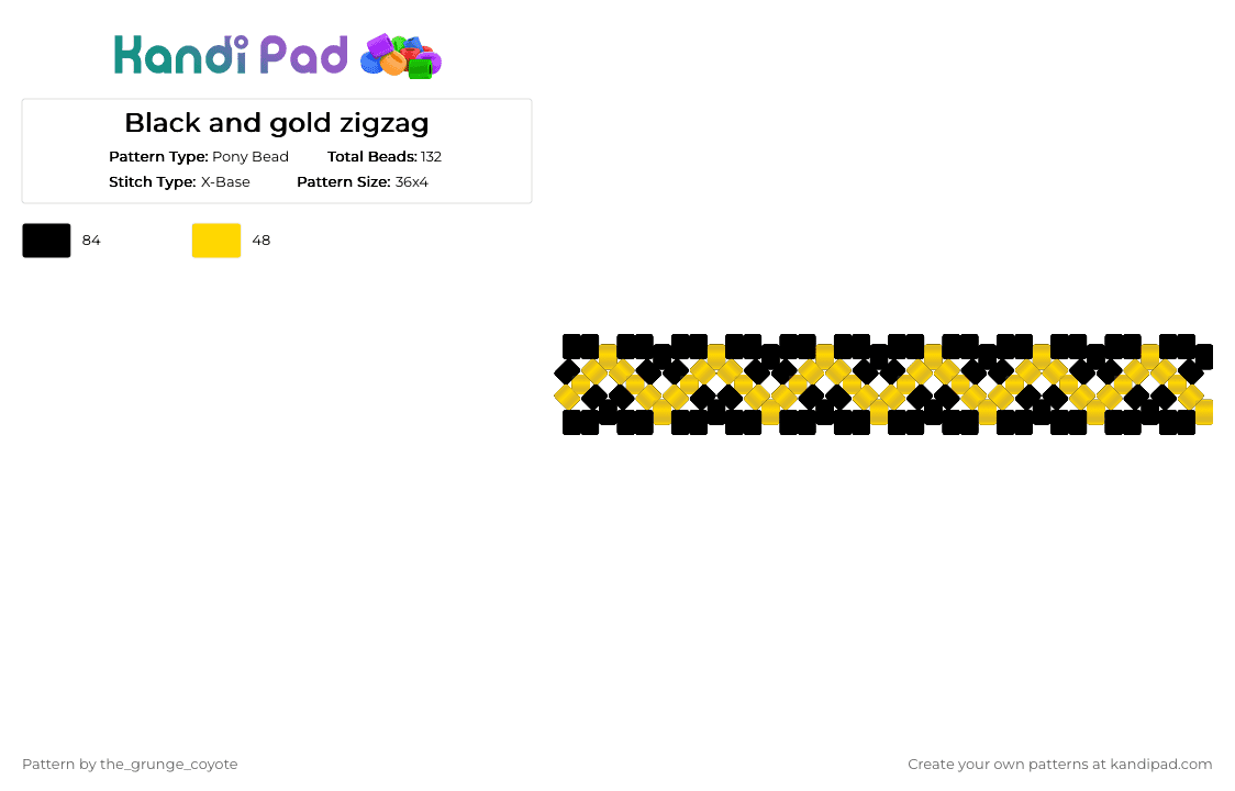 Black and gold zigzag - Pony Bead Pattern by the_grunge_coyote on Kandi Pad - black,yellow